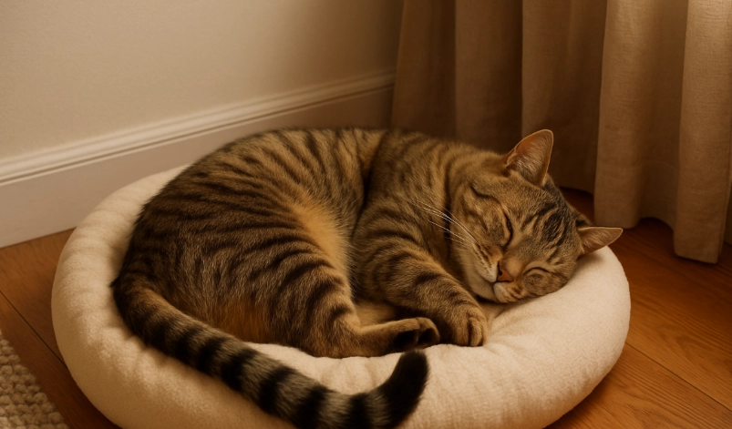 貓咪躺著甩尾巴